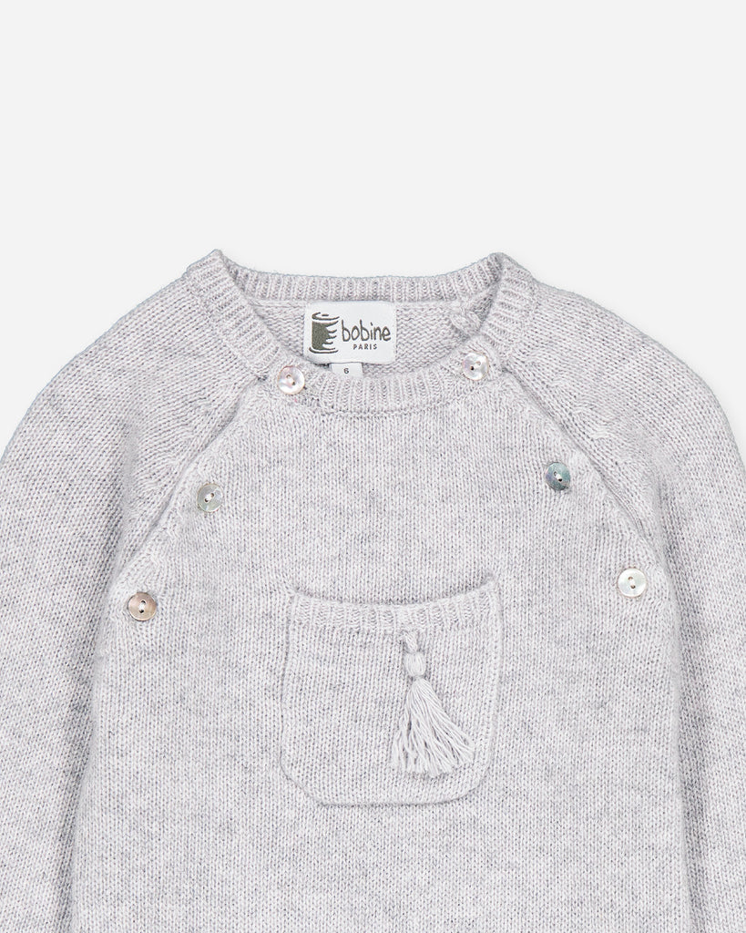 Zoom de la combinaison perle moucheté en laine et en cachemire de la marque Bobine Paris.