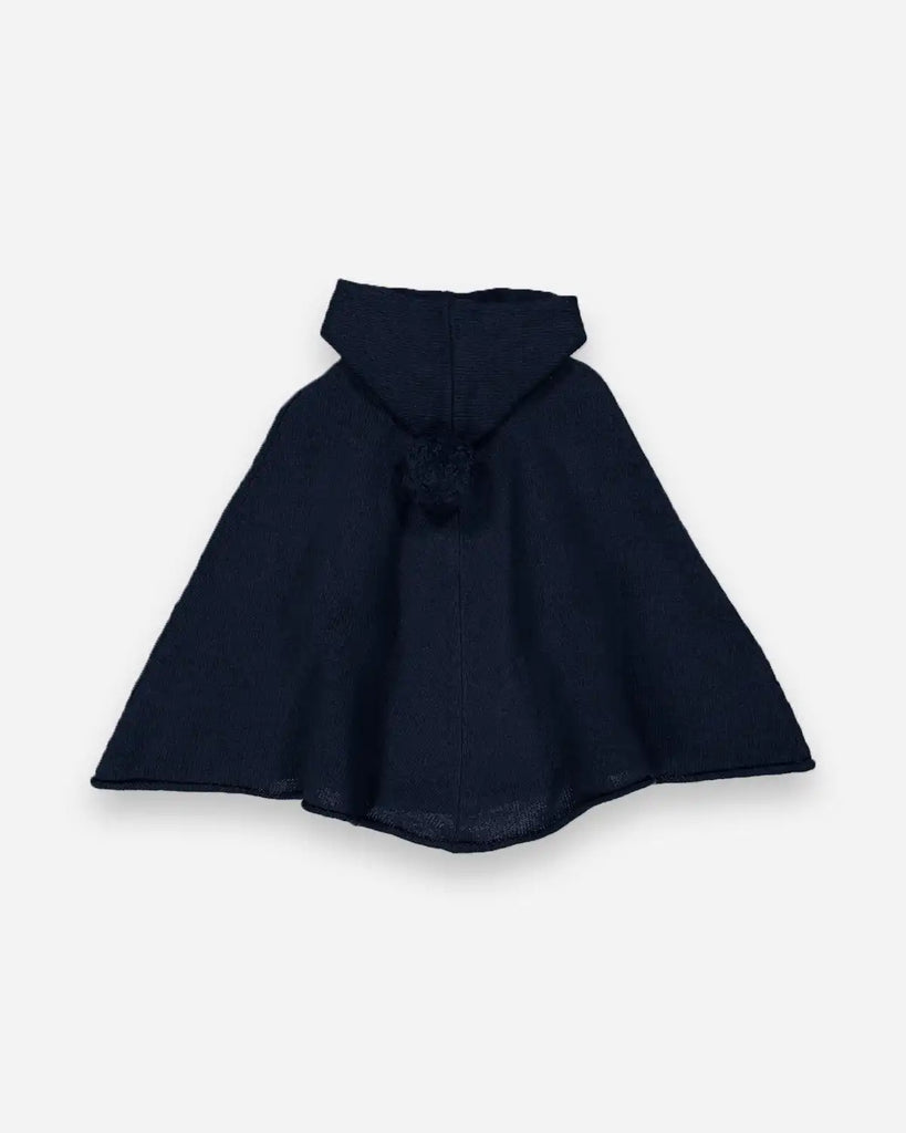 Vue de dos du poncho à capuche pour bébé en laine et cachemire outremer de la marque Bobine Paris.