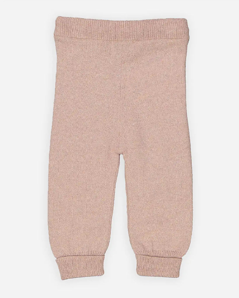 Vue du dos du pantalon bébé laine et cachemire rose poudre pailleté de la marque Bobine Paris.