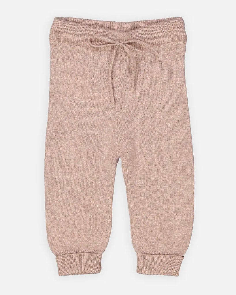 Pantalon bébé laine et cachemire rose poudre pailleté de la marque Bobine Paris.