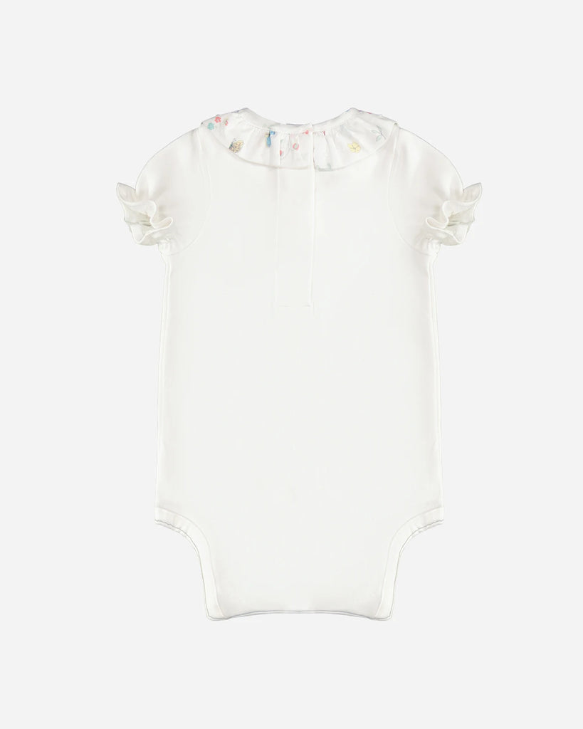 Vue de dos du body pour bébé fille à col volanté blanc imprimé de la marque Bobine Paris.