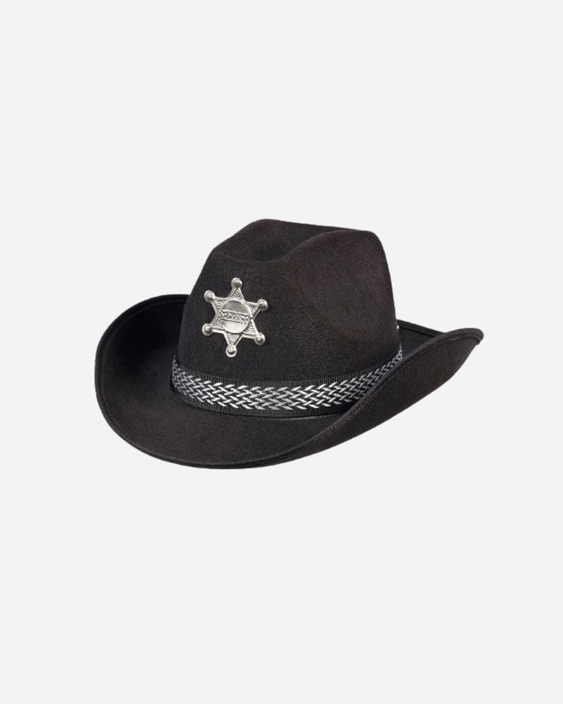 Chapeau de cowbow noir avec une étoile de chérif sur le devant