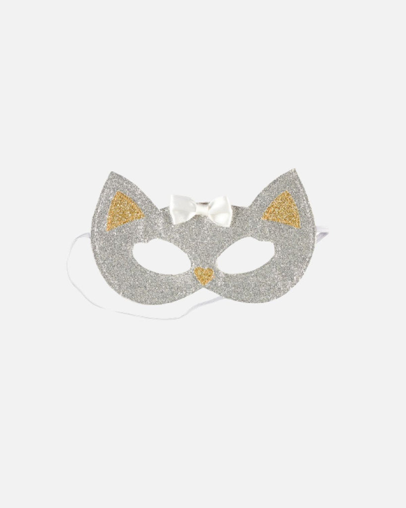 Masque de déguisement chat argenté avec noeud blanc au centre