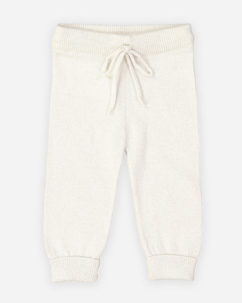 image d'un pantalon bébé blanc pailleté en laine et cachemire Bobine Paris