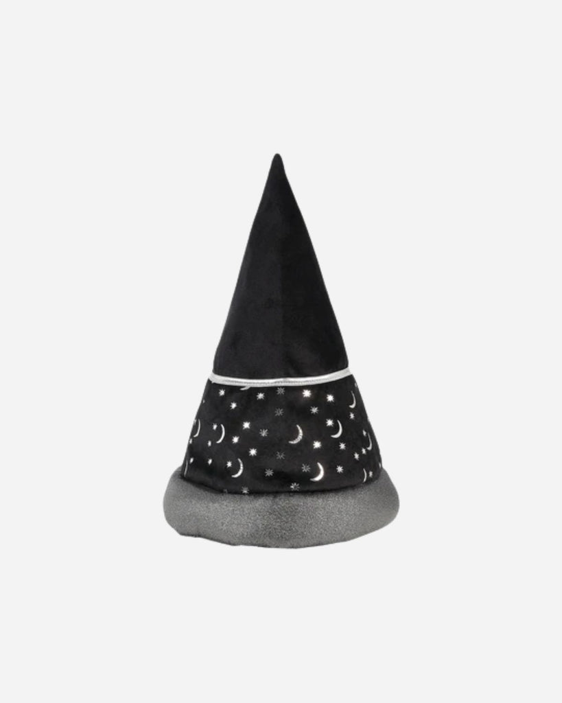 Chapeau de magicien noir avec des petites étoiles et des petites lunes argentées