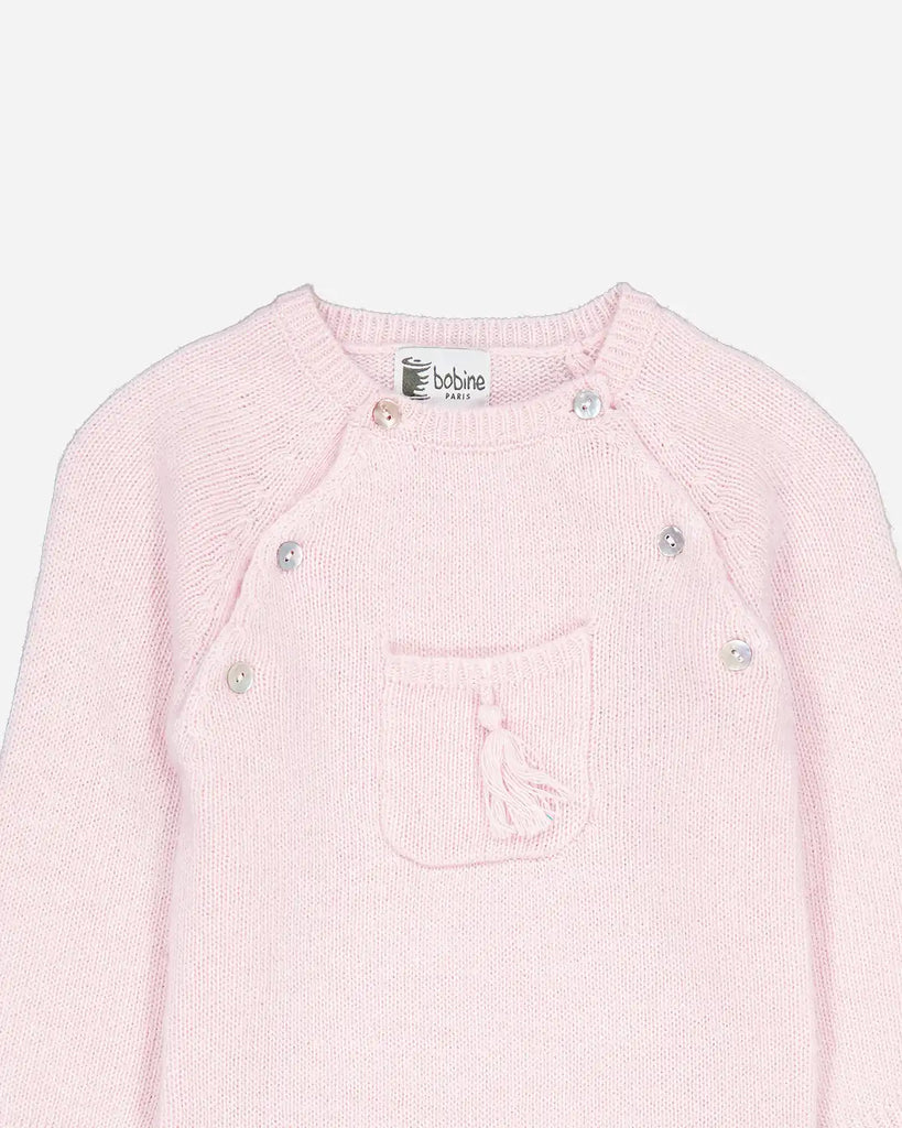 Zoom de la combinaison en laine et cachemire rose blush de la marque Bobine Paris.