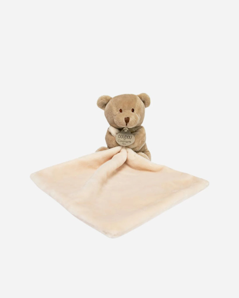 Doudou ourson avec son mouchoir pour bébé de la marque Bobine Paris.