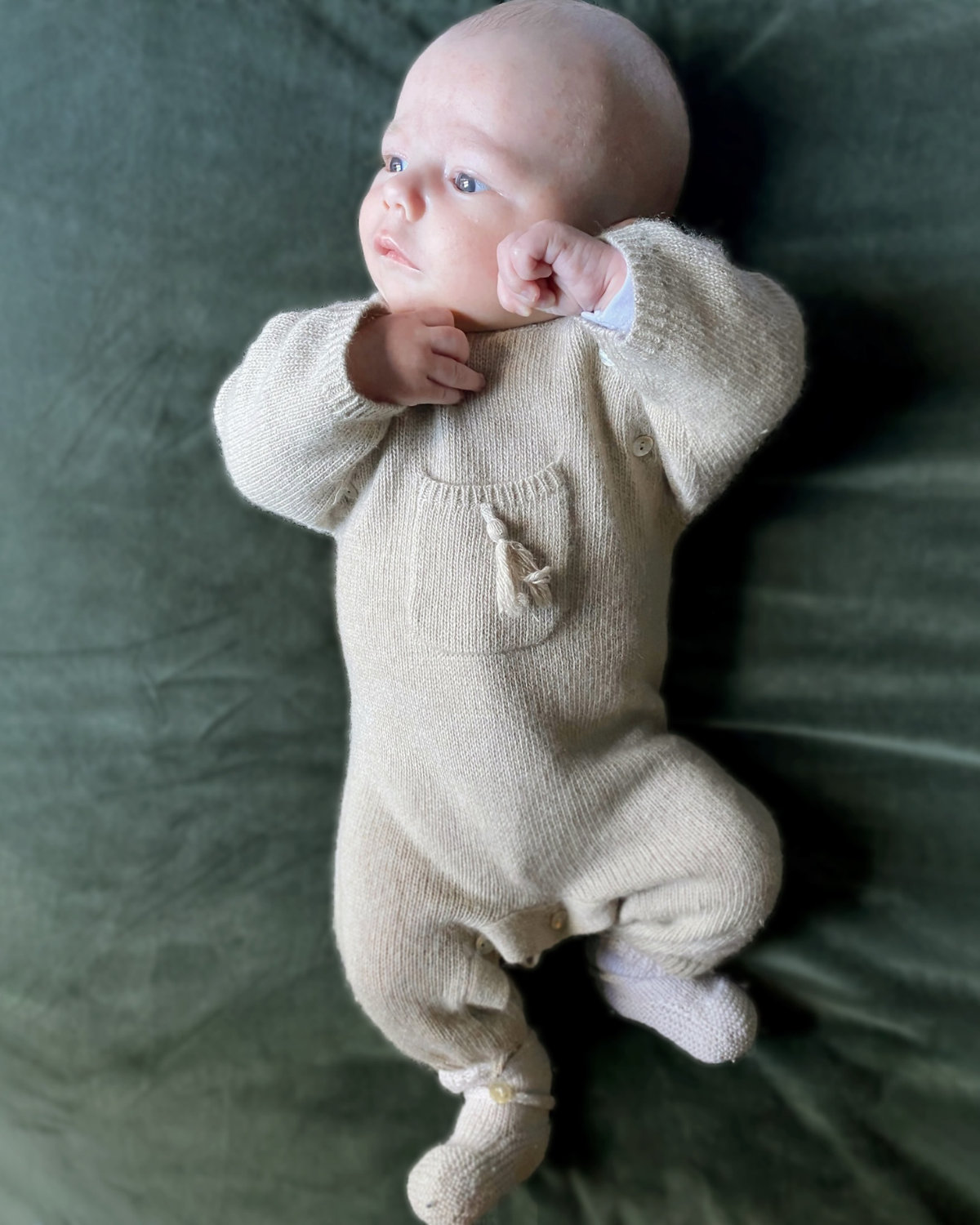 Combinaison bébé naissance garçon en gaze de coton brodée - beige, Bébé