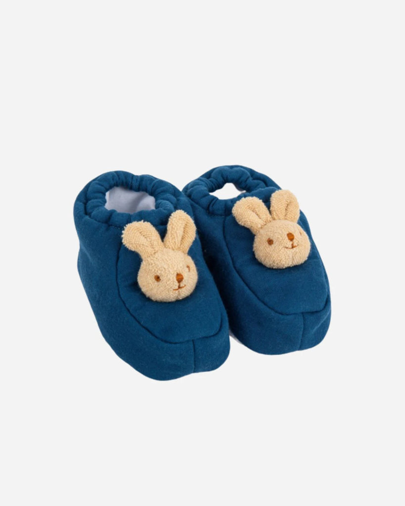Chaussons pour bébé bleu denim lapin de la marque Bobine Paris.