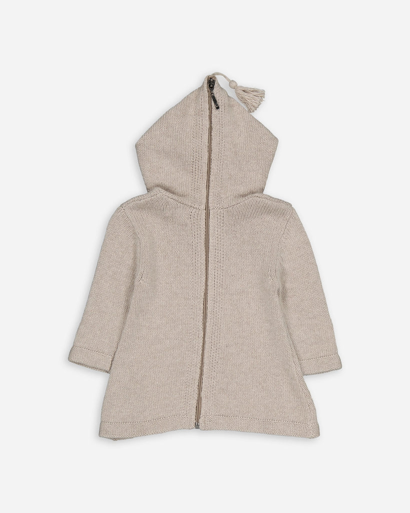 Dos burnous pour bébé en laine et cachemire beige clair de la marque Bobine Paris.