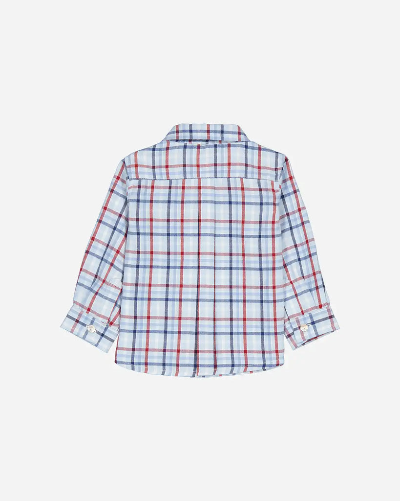 Vue de dos de la chemise bébé à carreaux bleu et rouge de la marque Bobine Paris