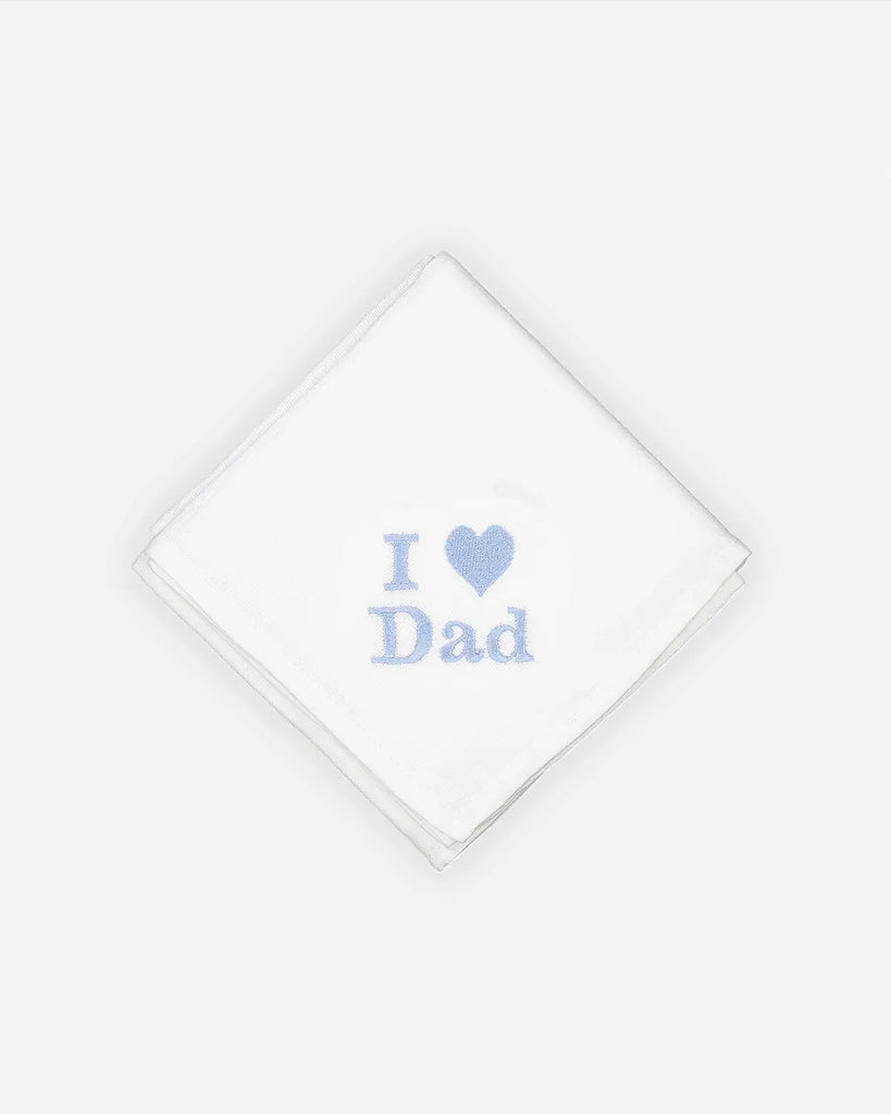 Lange pour bébé blanc brodé "I love Dad" en bleu de la marque Bobine Paris.