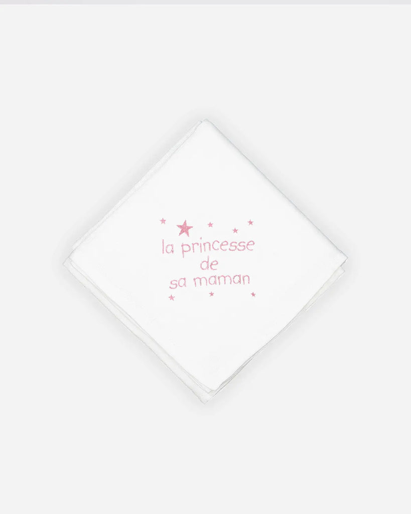 Lange pour bébé en coton à broderies rose "La princesse de sa maman" de la marque Bobine Paris.