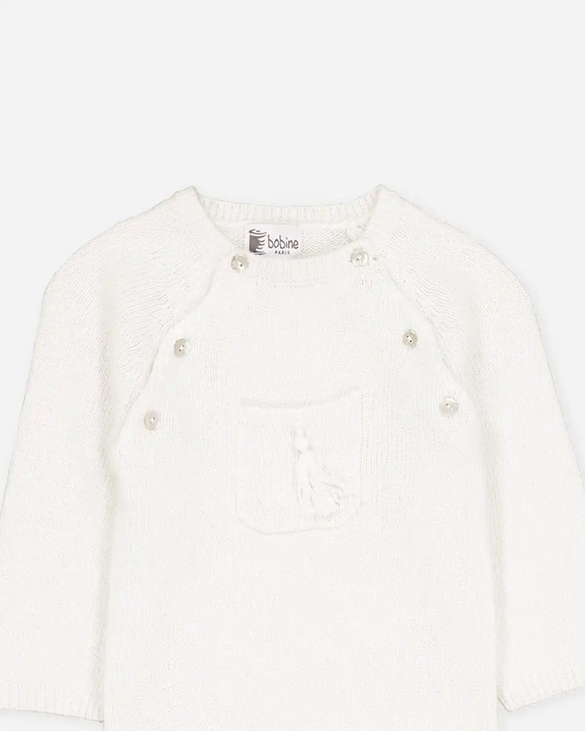 Zoom de la combinaison en laine et cachemire écru de la marque Bobine Paris.