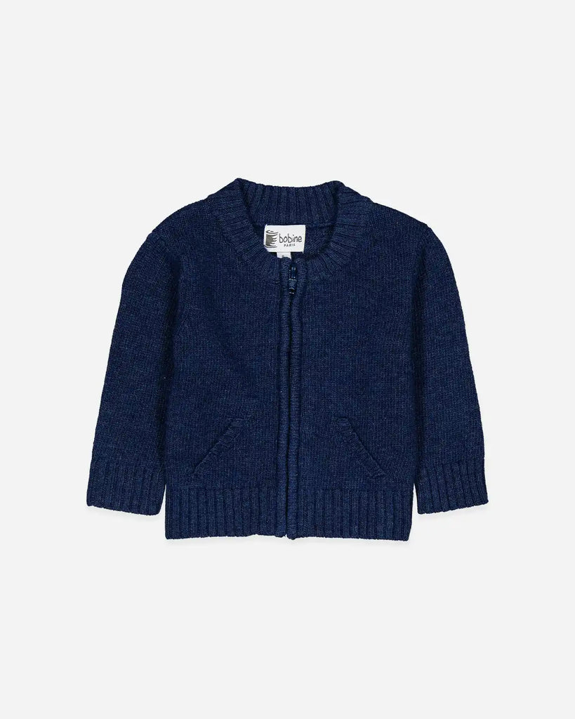 Gilet zippé pour bébé garçon couleur outremer de la marque Bobine Paris.
