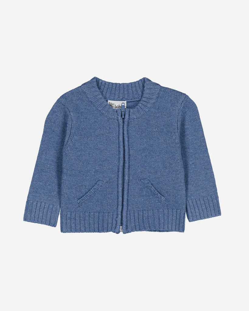 Gilet zippé en laine et cachemire pour bébé bleu jean de la marque Bobine Paris