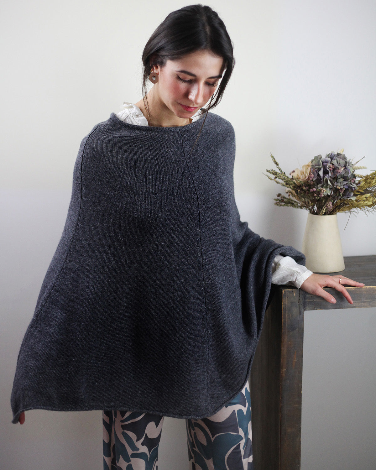 Cachemire Chale Poncho Femme Poncho Femme Gris Ardoise En