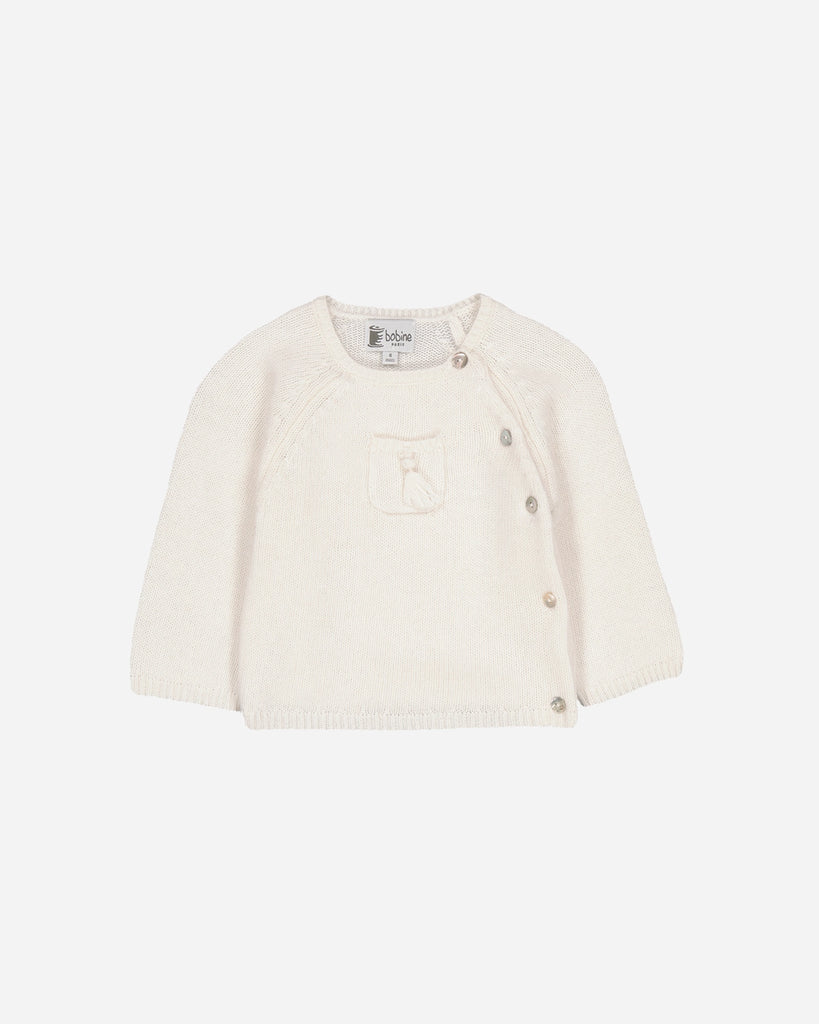 Pull bébé cache-cœur en laine et cachemire écru