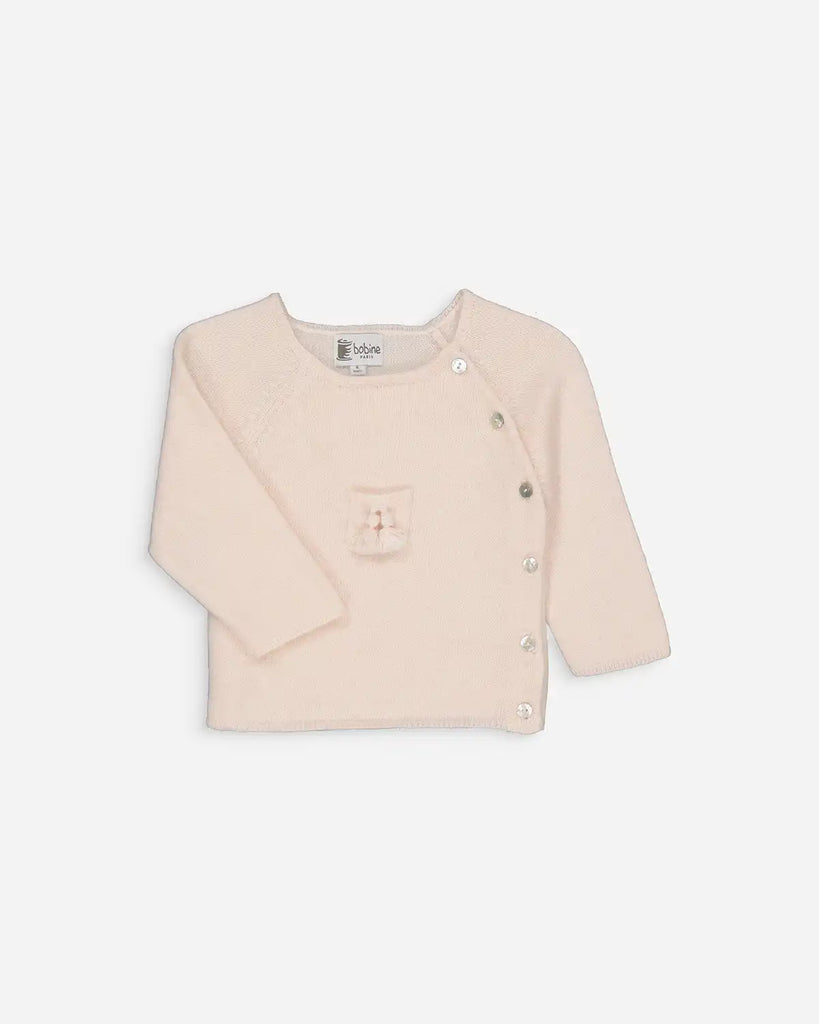 Pull bébé cache-coeur fille rose perle en laine et cachemire de la marque  Bobine Paris