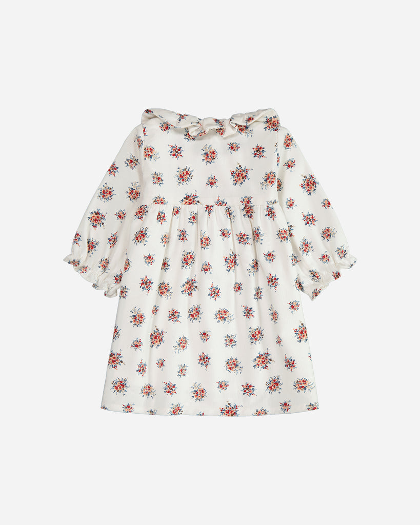 Robe Anna manches longues blanche fleurie jaune vue de dos.