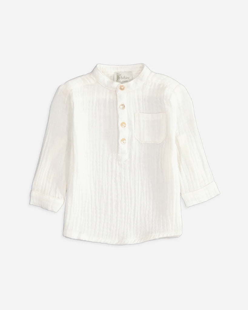 Chemise pour bébé garçon en gaze de coton écru de la marque Bobine Paris.