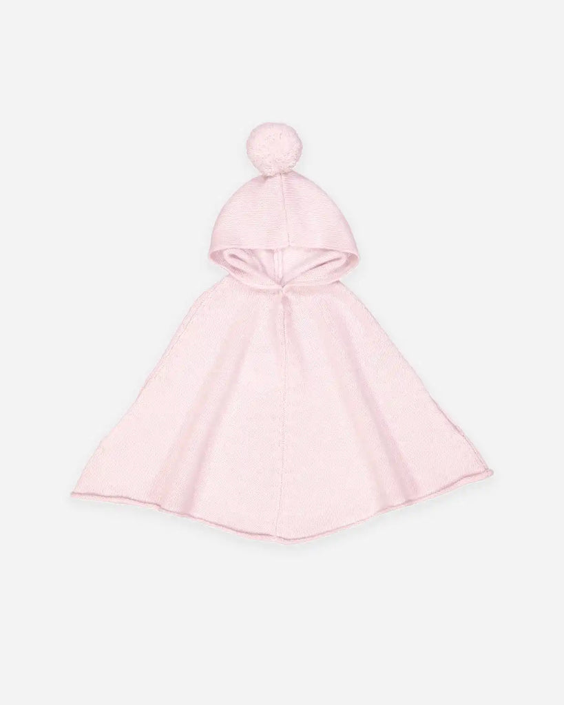 Poncho à capuche pour bébé en laine et cachemire rose blush de la marque Bobine Paris.