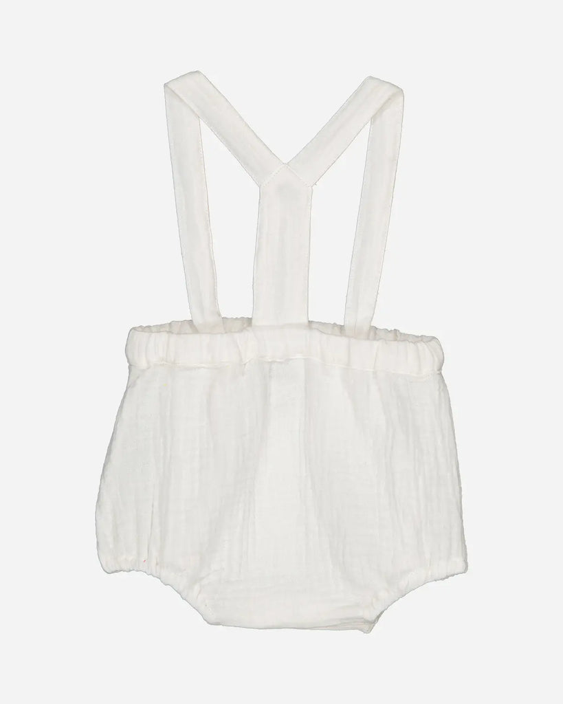 Vue de dos du bloomer pour bébé en gaze de coton blanc de la marque Bobine Paris.