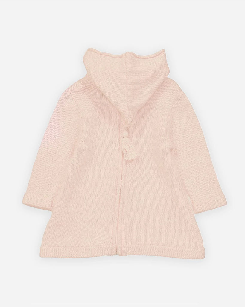 Vue de dos du burnous bébé en laine et cachemire rose perle de la marque Bobine Paris.
