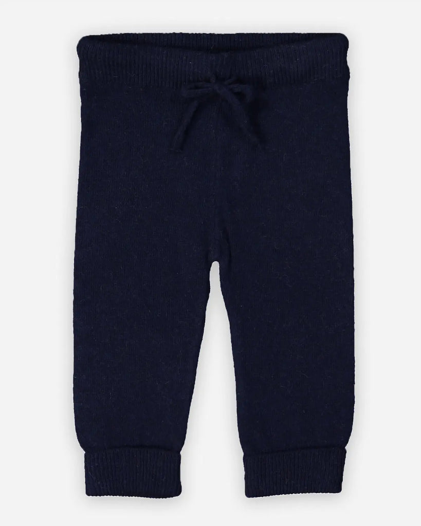Pantalon bébé en laine et cachemire de couleur bleu marine de la marque Bobine Paris.