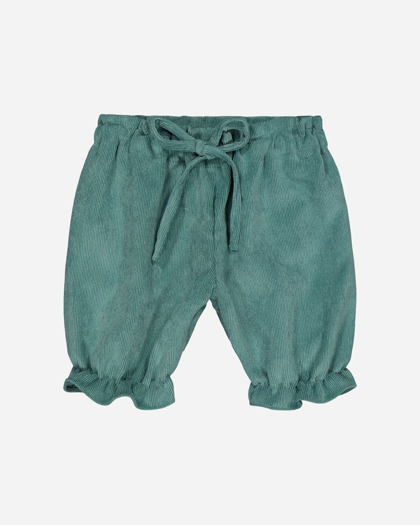 Panty pour bébé fille en velours côtelé couleur vert amande de la marque Bobine Paris.