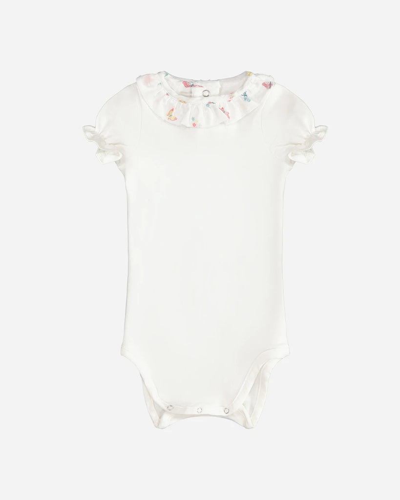 Body pour bébé fille à col volanté blanc imprimé de la marque Bobine Paris.