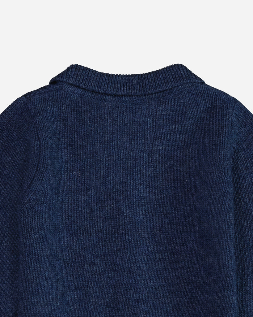 Cardigan bébé col polo bleu denim zoom dos