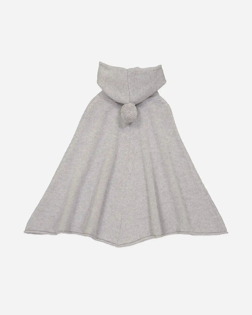 Vue de dos du poncho gris pour bébé fille avec pompon à la capuche de la marque Bobine Paris.