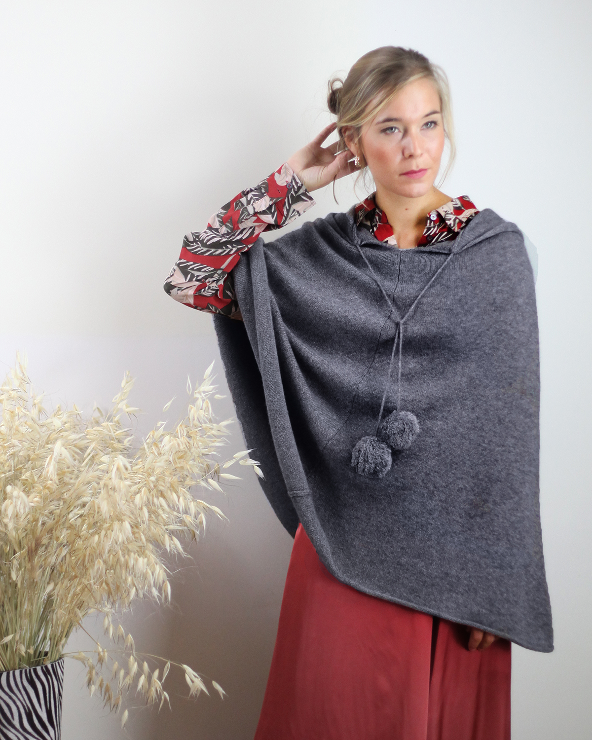 Poncho femme discount gris