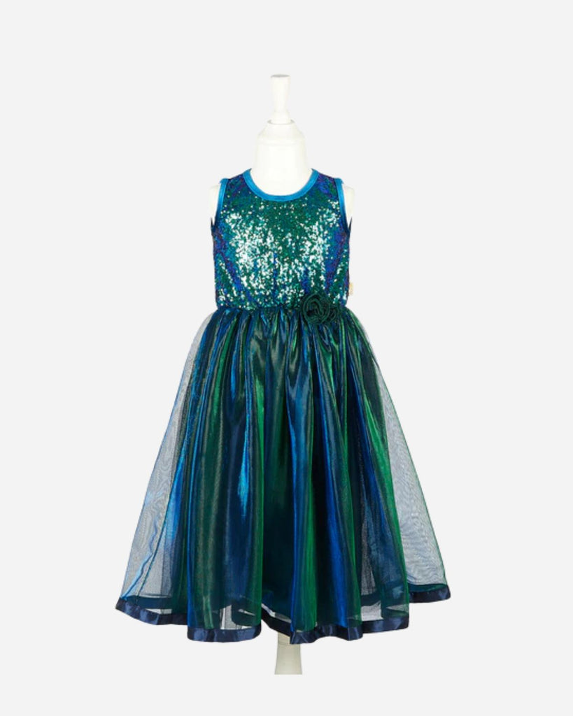 Robe de princesse à reflets bleus et verts
